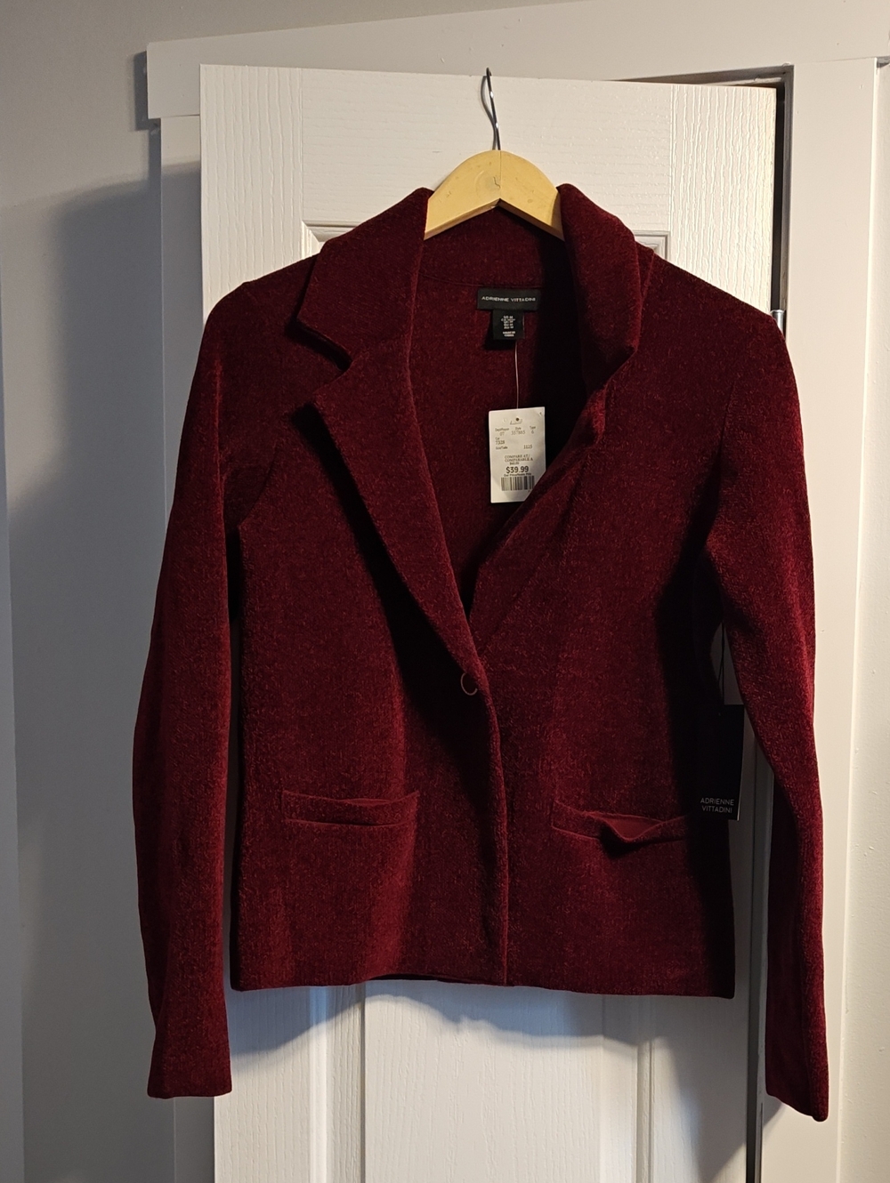 Adrienne Vittadini Women's Deep Wine Plush Blazer Jacket